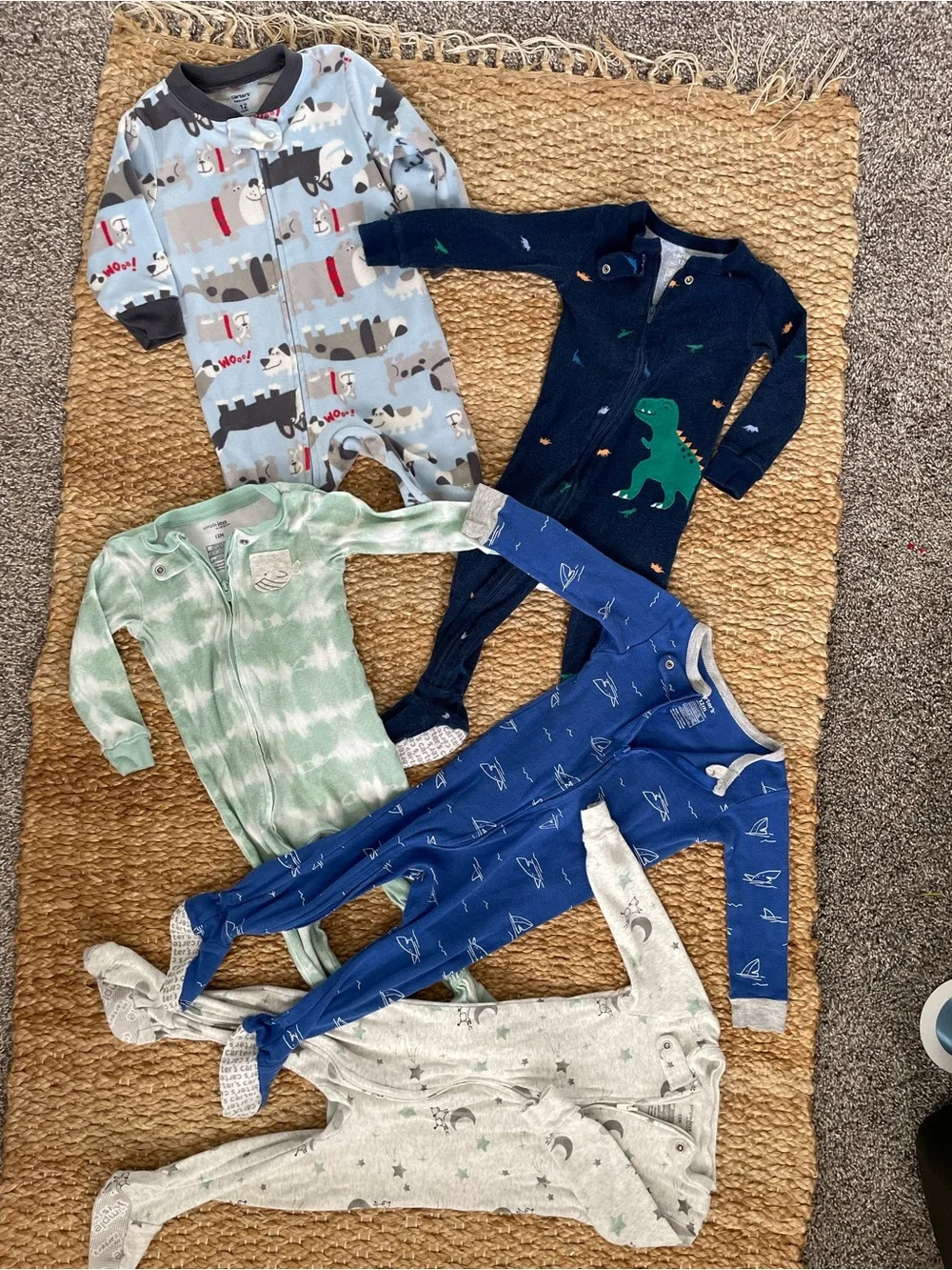 Carter’s Baby Boy 5 Piece Footed Pajamas Lot 12M Sleepwear Casual Cozy